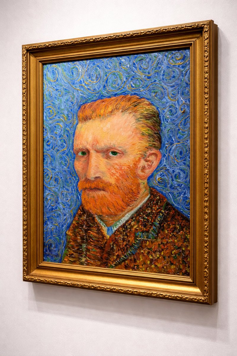 jonwilson39's tweet photo. My oil painting of Van Gogh in the frame on the wall! I like to auction this piece. https://t.co/qGPrirgOmK