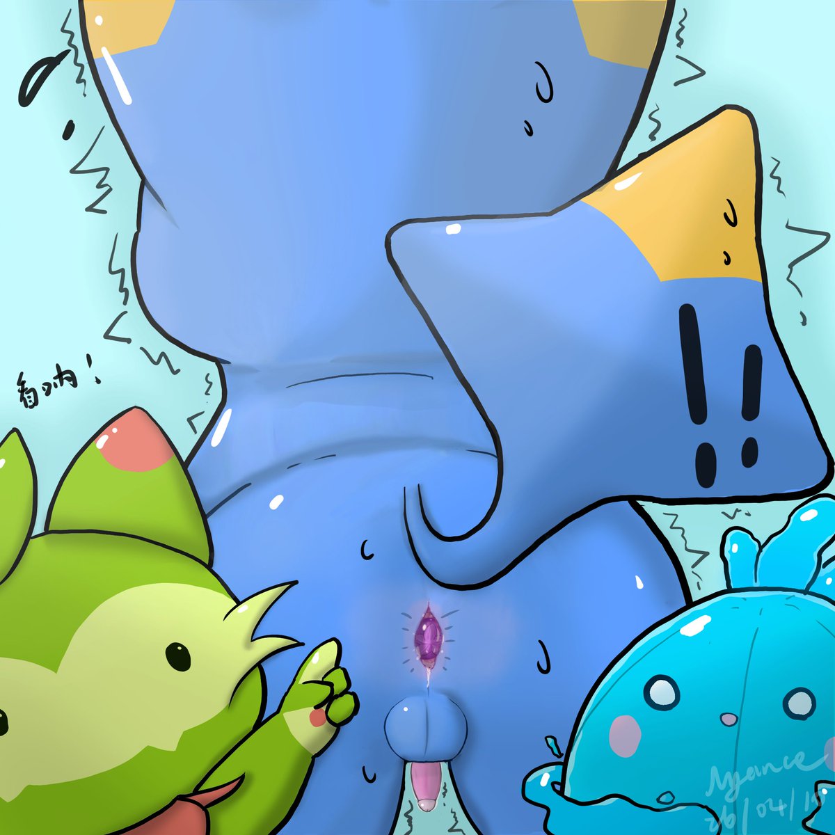 fengYu6006's tweet photo. #rocokingdom
#furryartwork
被小洛克塞入精灵球的迪莫，路过的喵喵和水蓝蓝都震惊了。 https://t.co/7iMxsfD8KQ
