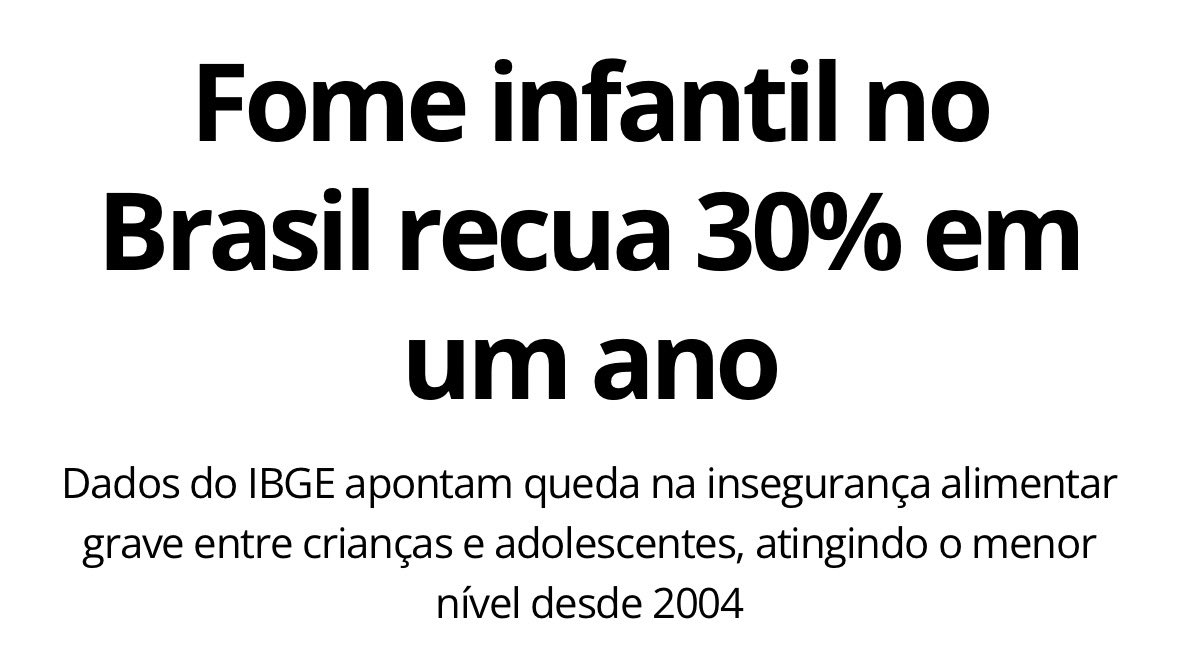 Bom dia! Além de defender nossas crianças contra a violência vicária, o governo <a href="/LulaOficial/">Lula</a> também garante comida na mesa. A fome infantil caiu 30% em apenas um ano!