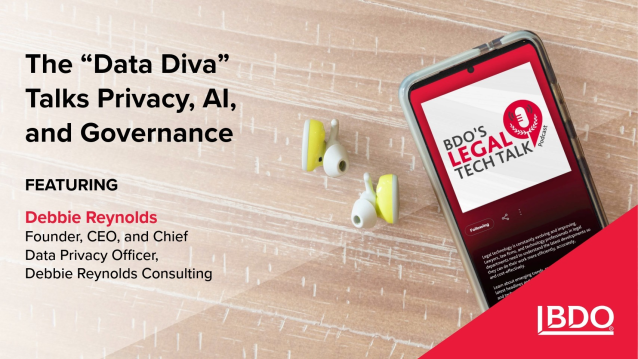 Getty313's tweet photo. Legal Tech Talk with @BDO_USA: Debbie “Data Diva” Reynolds explains why AI-ready organizations need intentional data governance—because systems remember by default. Learn how deletion, anonymization, and lifecycle controls can reduce privacy risk. https://t.co/0dbTIDgKXX https://t.co/u2f8RsNYhS