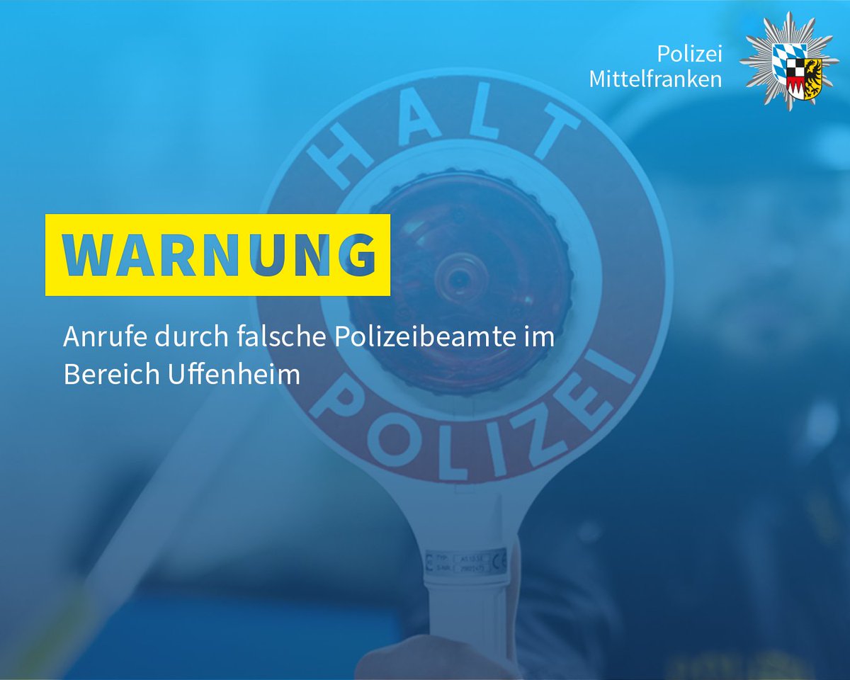 PolizeiMFR's tweet photo. ❗Vorsicht ❗
Aktuell kommt es im Bereich #Uffenheim zu Anrufen von falschen Polizeibeamten. Betrüger geben sich als falsche Polizeibeamte aus und gaukeln vor, Wertsachen und Geld aufgrund angeblich folgender Einbrüche "in Verwahrung" nehmen zu müssen. https://t.co/WvFo9cgFVx