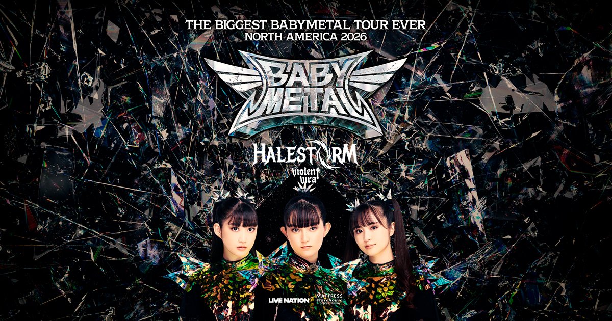 LiveNationNCSC's tweet image. Don’t miss @BABYMETAL_JAPAN WORLD TOUR 2026 with @Halestorm &amp;amp; @ViolentVira at @CoastalMP #Raleigh on 9/13 + @TruliantAmp #Charlotte on 9/15! 🤘 Grab tickets now! 🦊 bit.ly/BABYMETALticke…
Part of the Mattress Warehouse Concert Series.