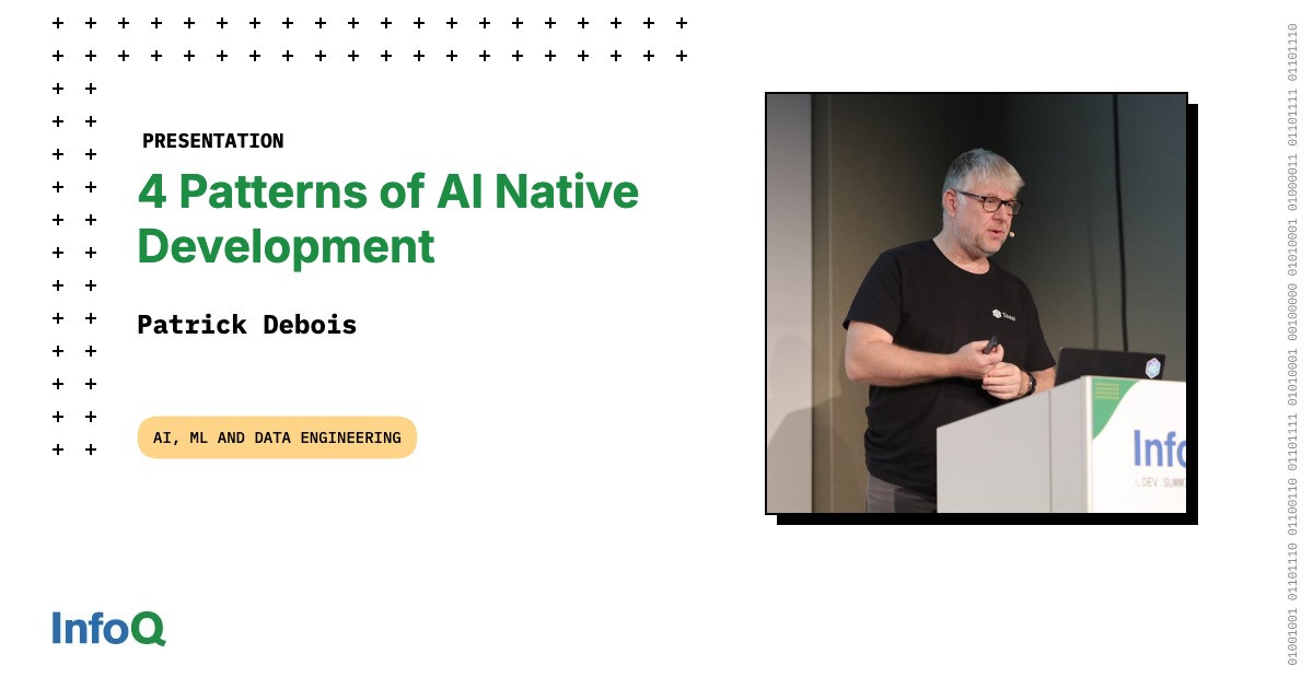 InfoQ's tweet image. #SoftwareDevelopment is entering a new wave of #AI. With 600+ AI-native tools, the real challenge is our mental models.

4 AI-Native Dev patterns:
1️⃣ Producer → Manager
2️⃣ Implementation → Intent
3️⃣ Delivery → Discovery
4️⃣ Content → Knowledge

🎬 bit.ly/3P9W2XO