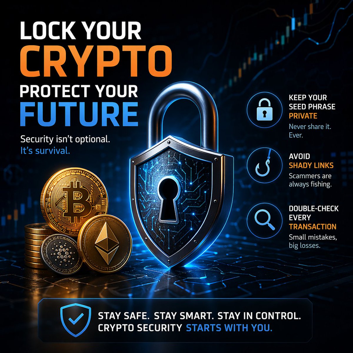 Crypto_Sub_Zero's tweet photo. Lock your crypto like your future depends on it—because it does. 🔐
Never share your seed phrase, avoid shady links, and double-check every transaction.
In crypto, security isn’t optional—it’s survival.
#CryptoSecurity #Web3 #StaySafe #Blockchain https://t.co/VsGSHBy4Cp