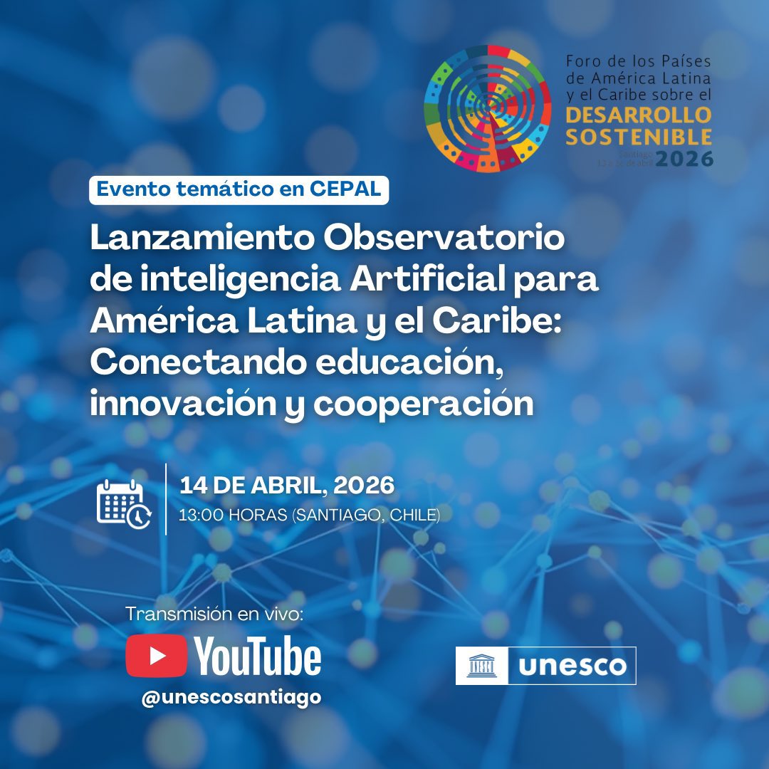 ManolaZabalza's tweet image. ¿Cómo transformará la #IA el futuro de las aulas en nuestra región? 🚀

Únete al lanzamiento del Observatorio de IA en Educación para América Latina y el Caribe. 

Una herramienta clave de la UNESCO para liderar la era digital.

🗓️ 14 de abril 
🕐 13:00 h 
📺 En vivo por YouTube