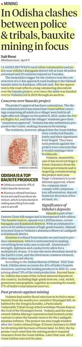 imRavikantYadav's tweet image. In Odisha clashes between Police &amp;amp; Tribals, bauxite mining in focus

:Details by Sh Sujit Bisoyi
@bisoyisujit87 

#Odisha #Sijimali #Rayagada #Bauxite #Mining
#BauxiteMines
#Vedanta
#Tribals #Livelihood #Forests
#Alumina #Aluminium

#UPSC

Source: IE