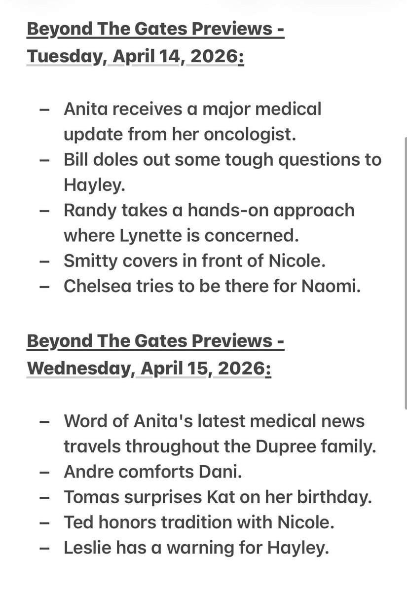 niki_smith1's tweet image. COMING UP next week on Beyond the Gates

💐 April 13th - April 17th 💐 

🚨🚨 SPOILERS INCLUDED 🚨🚨 

#BeyondTheGates #BTG #Previews #Spoilers