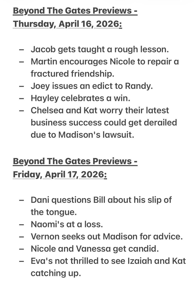 niki_smith1's tweet image. COMING UP next week on Beyond the Gates

💐 April 13th - April 17th 💐 

🚨🚨 SPOILERS INCLUDED 🚨🚨 

#BeyondTheGates #BTG #Previews #Spoilers