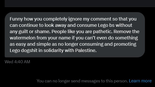 irestuff's tweet image. I'm deadass confused. has lego ever actually been mentioned on the BDS list? I'd 100% boycott if that's the case but I've never heard anything about it

It would be nice if this person provided actual information instead of just assuming me the worst