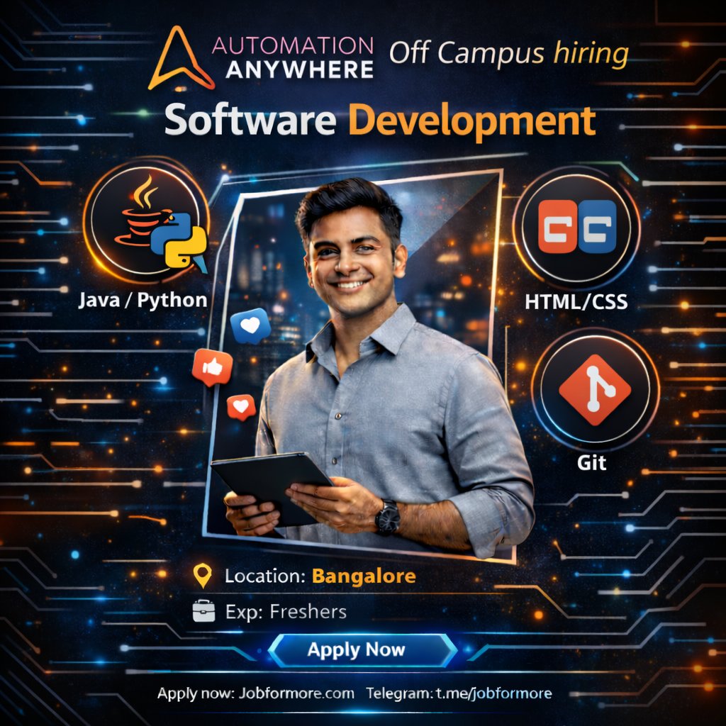 jobformore's tweet photo. 🤖 Software Intern @ Automation Anywhere!

🌆 Bangalore

🎓 BE/BTech Freshers

🔥 Java/Python

💰 6 Months + PPO

RPA Leader! 🚀

#AutomationAnywhere #RPA #BangaloreJobs #Freshers #Jobformore

Apply: https://t.co/wQpEK42xtC https://t.co/dSQ7QtKLvJ