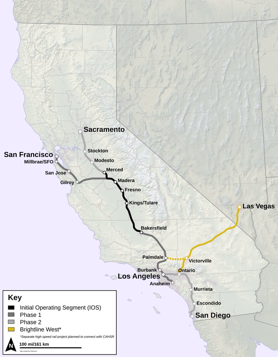 TrashPanda08x's tweet photo. The goal of California High Speed Rail is to be a state wide rail network that connects almost every major CA city together.

Subsidizing free flights instead makes 0 sense here lmao https://t.co/jgd73f9AOX