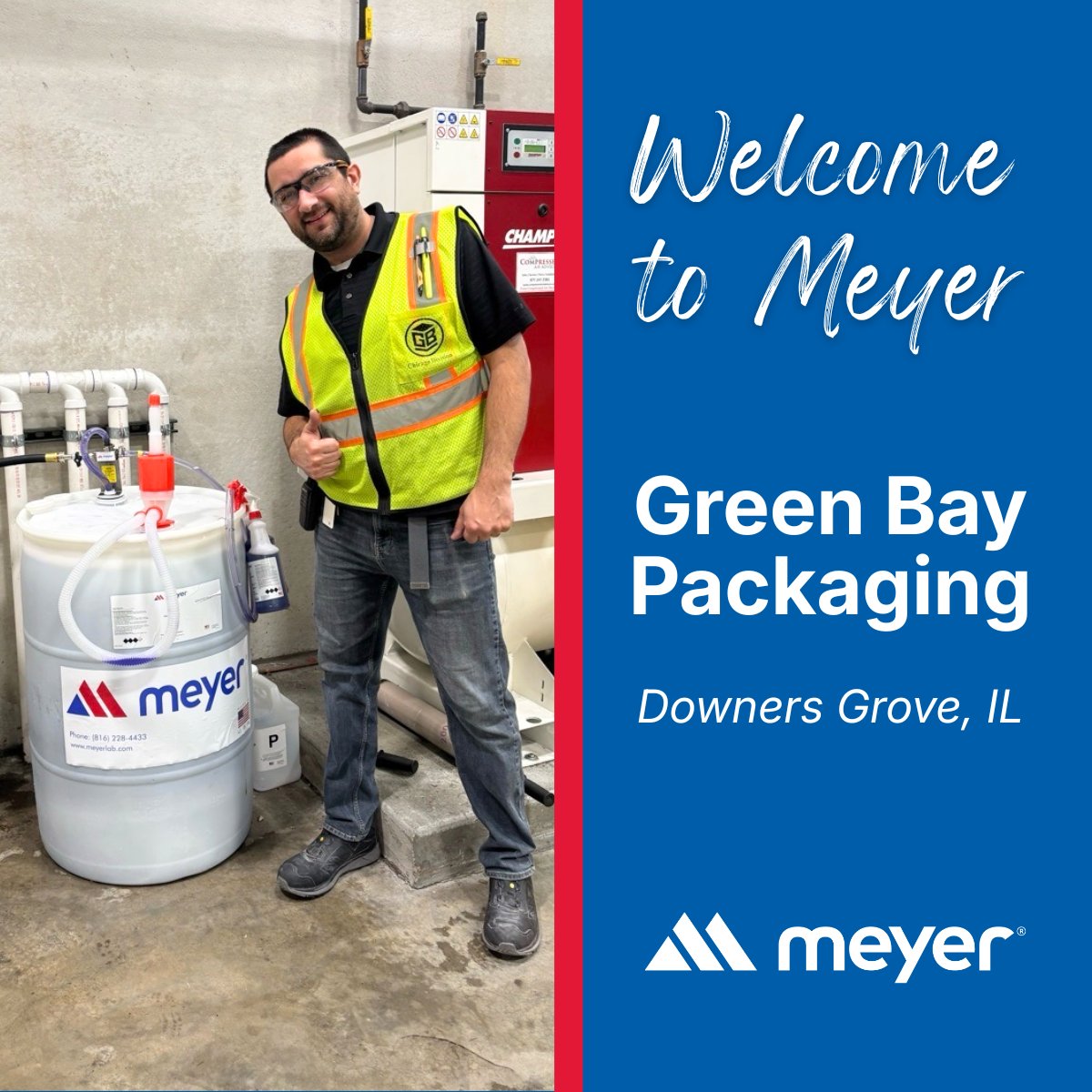 MeyerLaboratory's tweet photo. We are excited to welcome Green Bay Packaging in Downers Grove, IL to the Meyer family! 

Are you interested in becoming a Meyer customer? 
Get started here: https://t.co/mJk9ITE3kE https://t.co/gJOa5vyGUa