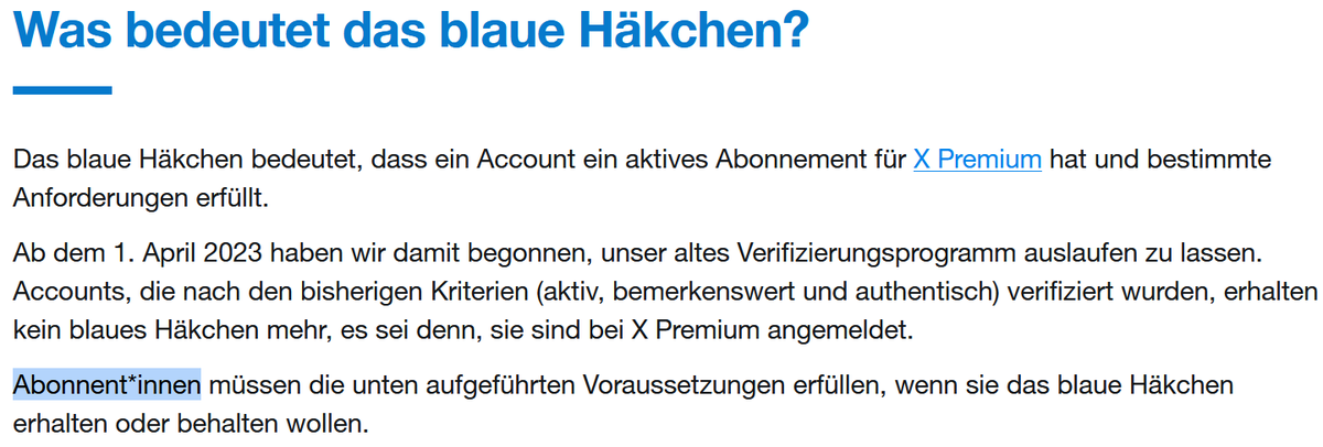 TheAuditLogic's tweet photo. @elonmusk @elonmusk, the "woke mind virus" is still active in X Germany’s official help pages. 🇩🇪
They are using gender asterisks (Abonnent*innen) instead of clear language. Time to clean up? 🧹
Link: https://t.co/aMWcj0qBxC https://t.co/2vvIh6zTSd