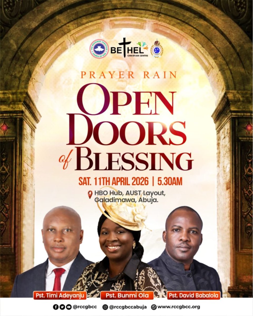 rccgbcc's tweet image. When God opens a door, no man can shut it 🙏

Step into your season of Open Doors of Blessing at Prayer Rain.

📅 Saturday, April 11th
⏰ 5:30AM
📍 HBO Hub, Abuja
Come expectant. Leave transformed.

#OpenDoors #PrayerWorks
