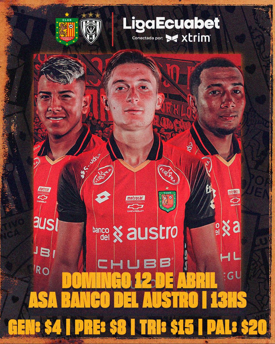⚫️🔴 PRÓXIMO PARTIDO 🔴⚫️

Volvemos a casa y el ASA tiene que hacerse sentir como siempre 🏟️🦁

⚔️ IDV 
📍 ASA Banco del Austro
⏰ 13:00

Entradas en línea📱👉🏻 acortar.link/f4ytLI
Entradas físicas 🎟️ disponibles en las oficinas del club desde las 10:30 

¡Todos al ASA! 🏟️