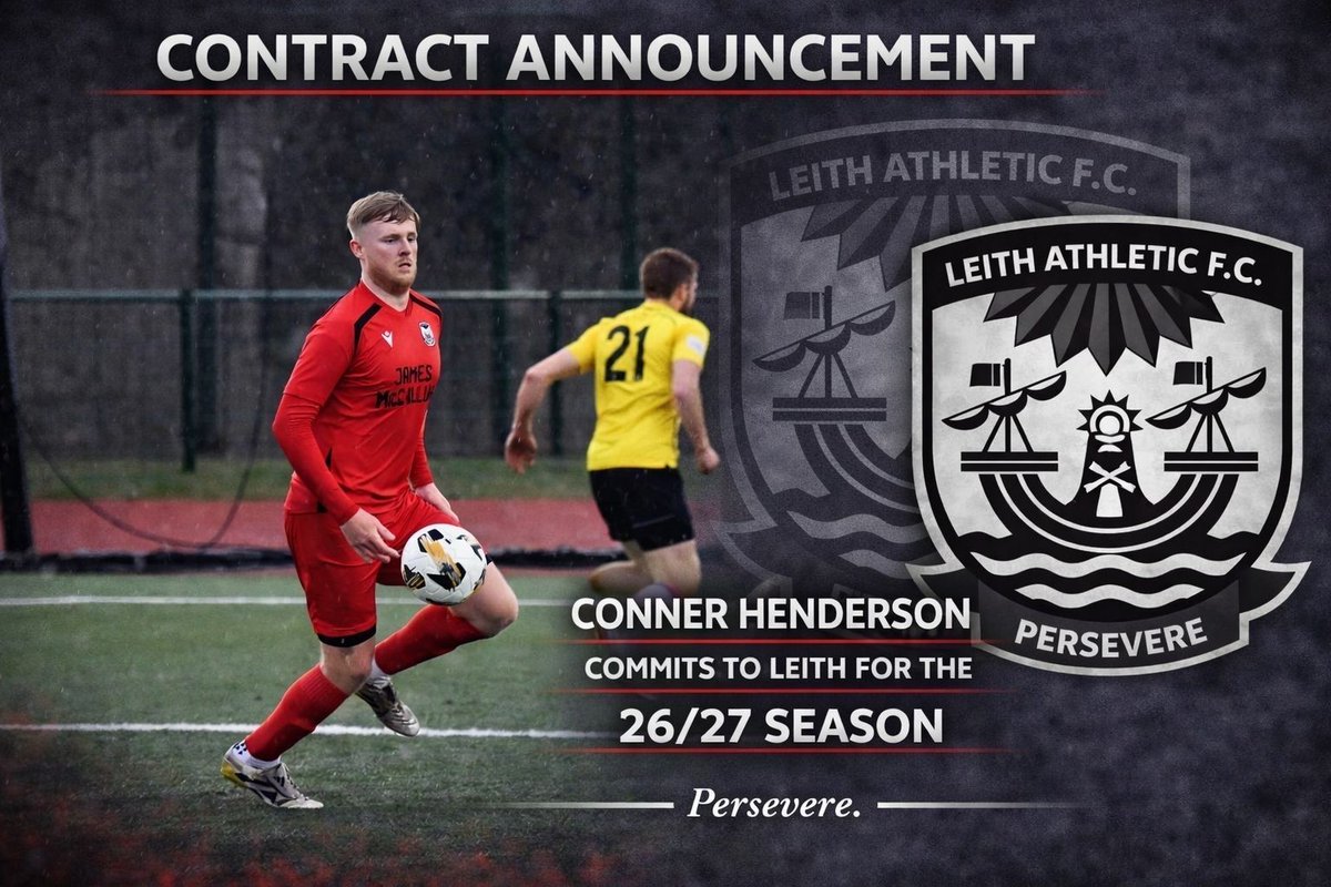✍🏼 We are delighted to announce that Conner Henderson has agreed to sign on for Season 26/27!

🏁 Chendo has impressed massively since coming in at the start of the season, and we’re buzzing to see him remain with Leith.

#PERSEVERE