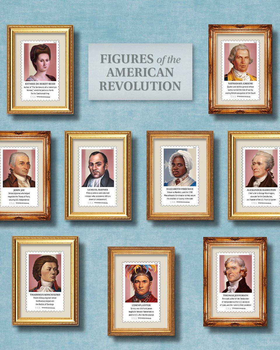 The Figures of the American Revolution stamps honor leaders and
