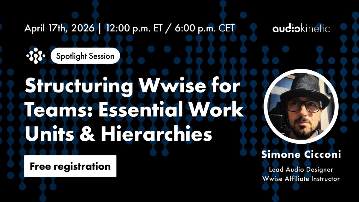 audiokinetic's tweet photo. We are one week away from our first-ever #Wwise Spotlight Session on April 17th, 12pm ET / 6pm CET!
This session will give you the technical blueprint needed to navigate shared Wwise projects with confidence 👥
Register for free!
https://t.co/SY5COJiDMQ https://t.co/HmOT32eKtR