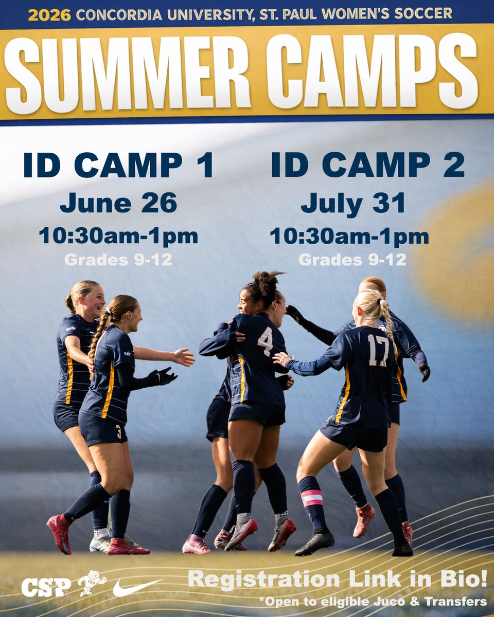 CSPBearsSOC's tweet photo. Summer camp season is here! Join us for College Soccer ID Camp this June and July. Compete and experience the CSP Women's Soccer program firsthand. Grades 9-12 welcome! 
Registration link in bio. 
#GoBears

*Open to eligible Juco and Transfers https://t.co/jlMEOpshtp