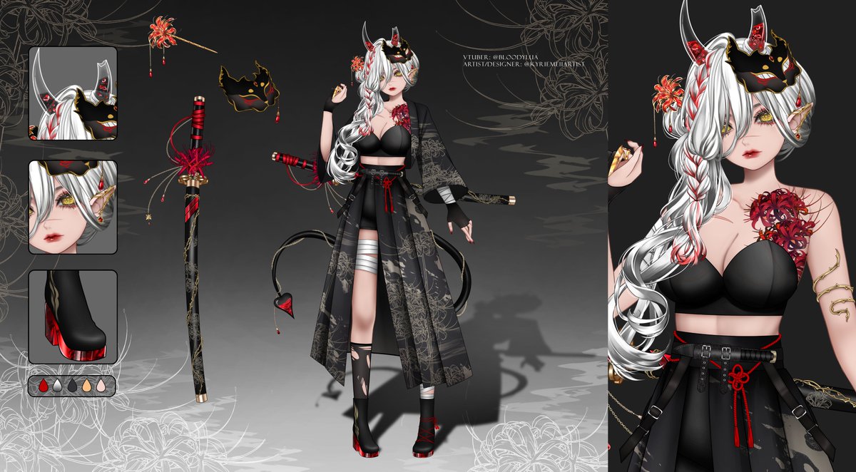 Heyoo vous !

Mon nouveau design pour le redebut à été révélé mercredi !
Il a eu un accueil de malade, merci pour votre hype. 🔥

Voici la nouvelle Lua démone samurai !! 🩸

#vtuberfr #vtuber #BloodyluArt