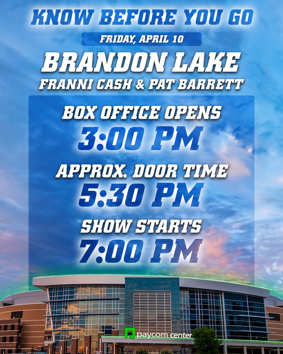 PaycomCenter's tweet image. Tonight ❤️ Brandon Lake brings the King of Hearts Tour to #OKC with special guests Franni Cash and Pat Barrett!

#405LIVE | #BrandonLake | #PaycomCenter