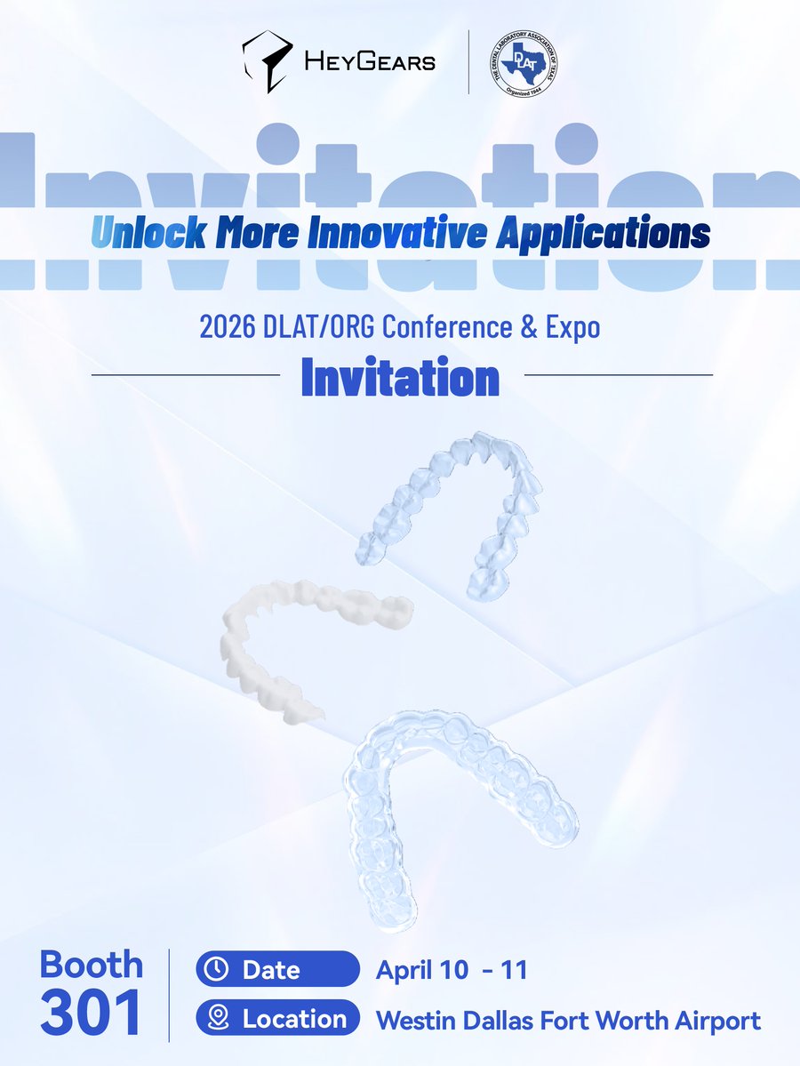 HeyGears3D's tweet image. Meet HeyGears at DLAT/ORG 2026 | April 10–11 | Booth 301
Discover UltraCraft A2D HD and new applications including Direct Printed Aligners and Aesthetic Easy-on Veneers.
#HeyGears #DLATORG2026 #DigitalDentistry