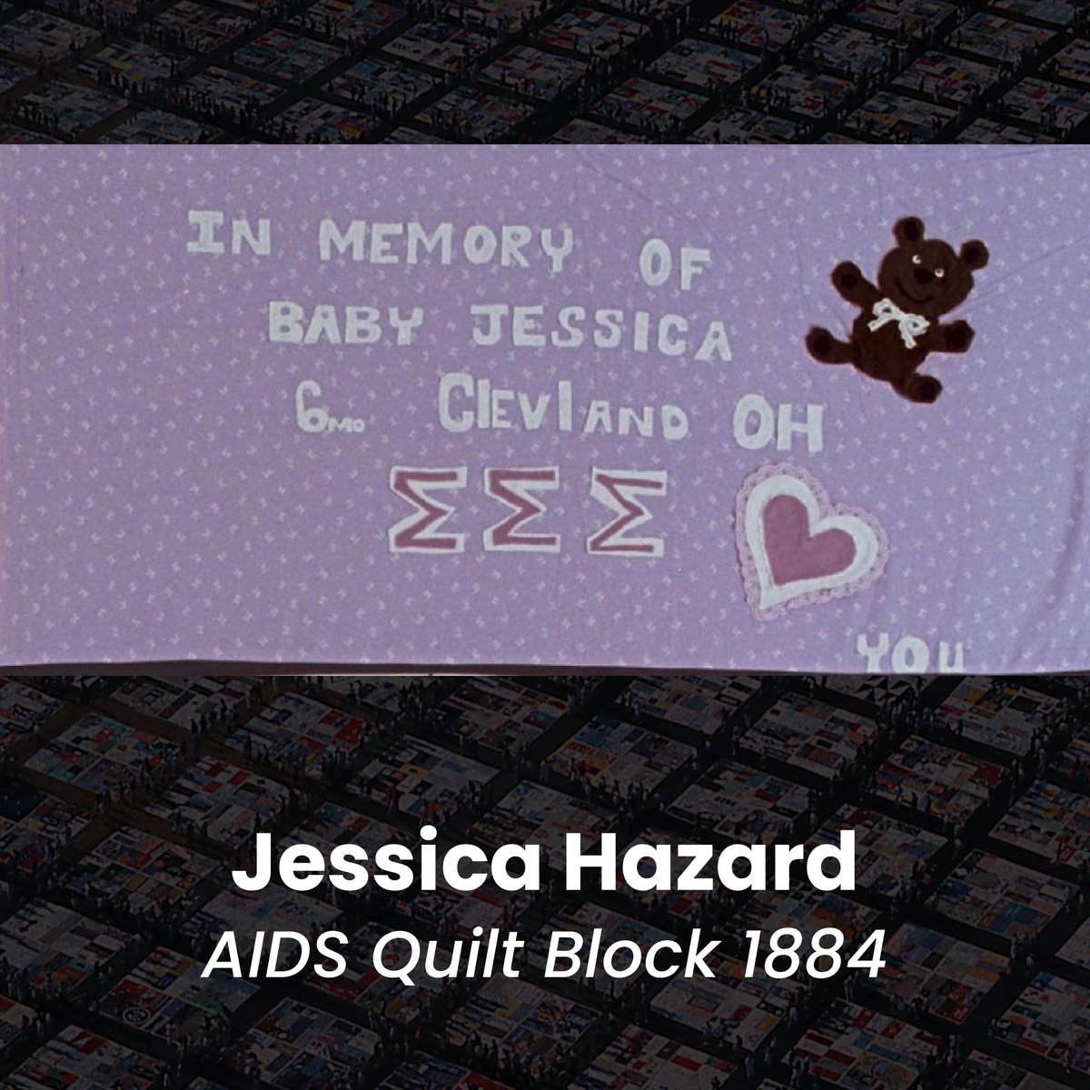 aids_memorial's tweet image. 🧸 Jessica Hazard was an infant whose life was taken by #AIDS.

These #AIDSQuilt panels were created in Jessica's honor, adorned with an image of a child's bed and stuffed animals. On #NYHAAD, we recommit to ensuring that future generations will not have to suffer.