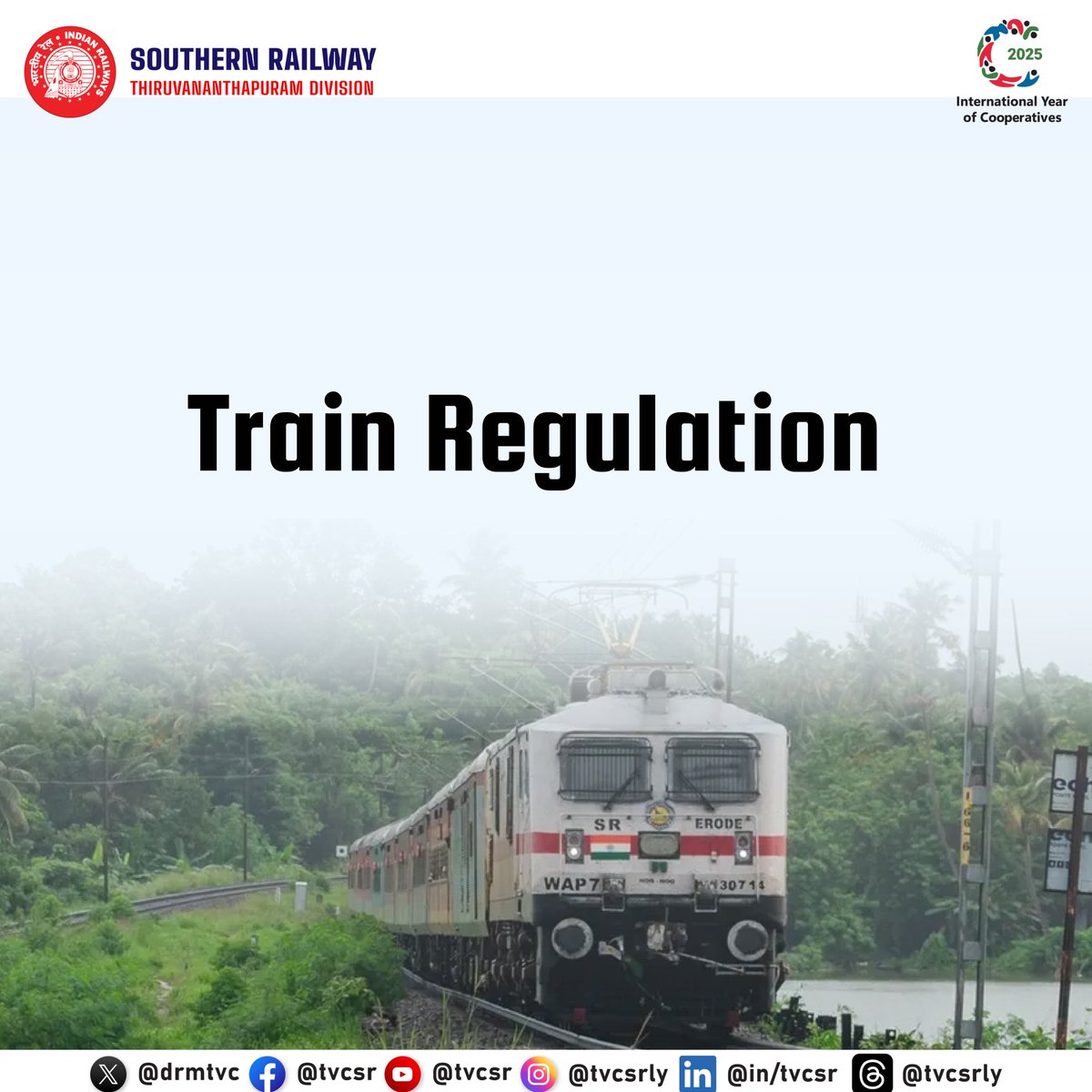 drm_tvc's tweet image. Train Regulation!

Train No. 13351 Dhanbad – Alappuzha  Express, scheduled to depart from Dhanbad from 16.04.2026 to 25.04.2026, will be regulated for 90 minutes at Tiruvallur station due to maintenance works at Arakkonam Yard.
#IndianRailways #SouthernRailway #TVCSR #Train