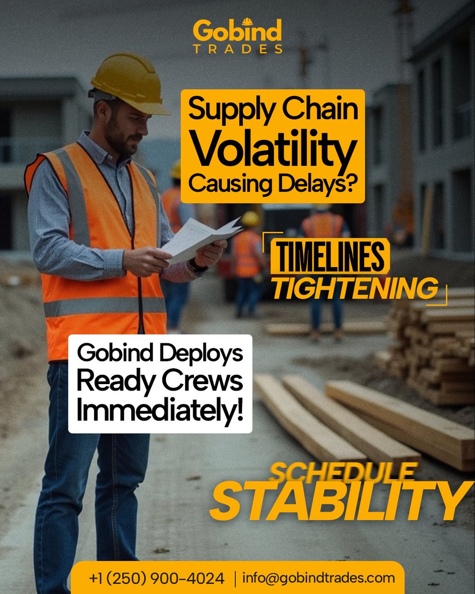 GobindTrades's tweet photo. Stay on Schedule. Build with Confidence. Deliver Without Delays.

Act fast. Stay ready. Build without interruption.
Partner with Gobind Trades today.
https://t.co/bYMzq9lbCy

#gobind #gobindtrades #constructionmanagement #schedulestability #canada #alberta #britishcolumbia https://t.co/H3CgmL31jS