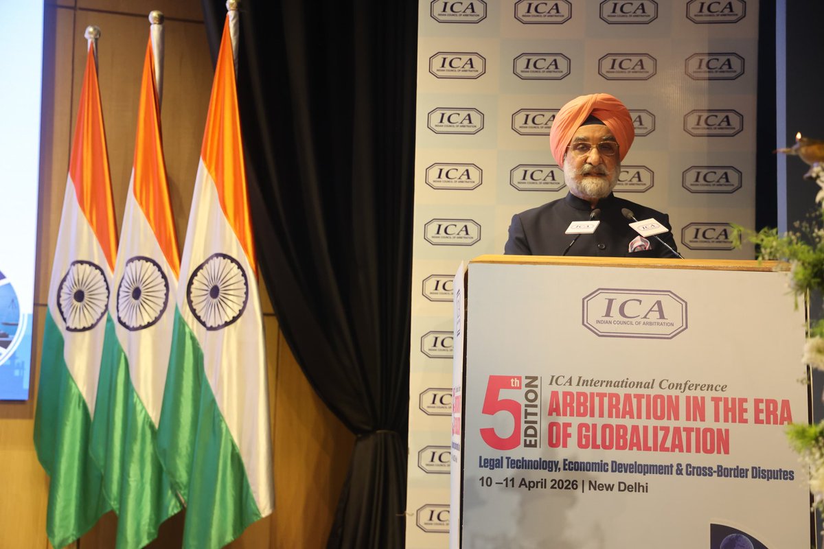 LtGovDelhi's tweet photo. Delighted to address the audience at the ICA International Conference on “Arbitration in the Era of Globalization,” in the esteemed presence of Hon’ble Chief Justice of India, Justice Surya Kant, senior members of the legal fraternity, arbitrators, experts, and delegates.

Underlined the importance of positioning Delhi as a leading hub of arbitration, aligned with the aspirations of Viksit Bharat as clearly articulated by Hon’ble Prime Minister Shri @NarendraModi Ji. 

As India advances its policy of multi-alignment - engaging constructively with partners across regions - a robust and credible arbitration framework will further strengthen its standing as a reliable and predictable global partner, in line with the vision of “Make in India, Make for the World.”

With its strong institutional framework and growing global engagement, India is well poised to emerge as a premier arbitration hub, advancing the vision of “Resolve in India, Resolve for the World.”

Congratulations to @ICArbitration for successfully convening this important conference, which serves as a vital platform for dialogue, collaboration, and the continued strengthening of India’s arbitration ecosystem.