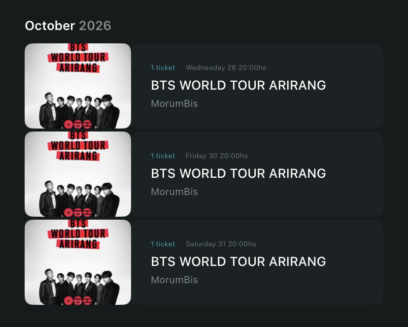 bounsmoon's tweet photo. eu to sem acreditar.. sao 10 anos sendo army perdi 2 tours por não conseguir ir e agora eu consegui simplesmente 1 ingresso pra cada dia- que loucura pqp https://t.co/pG9WVvycHK