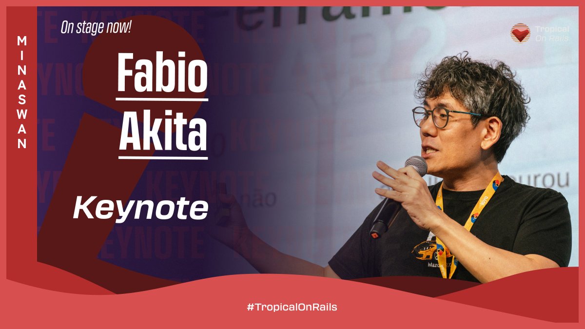 tropicalonrails's tweet image. [ENG] Opening keynote of Day 2! @AkitaOnRails takes the stage at Tropical on Rails 2026. This is going to be legendary.

[PT-BR] Keynote de abertura do Dia 2! @AkitaOnRails sobe ao palco no Tropical on Rails 2026. Vai ser lendário.

#TropicalOnRails #RubyOnRails #Keynote