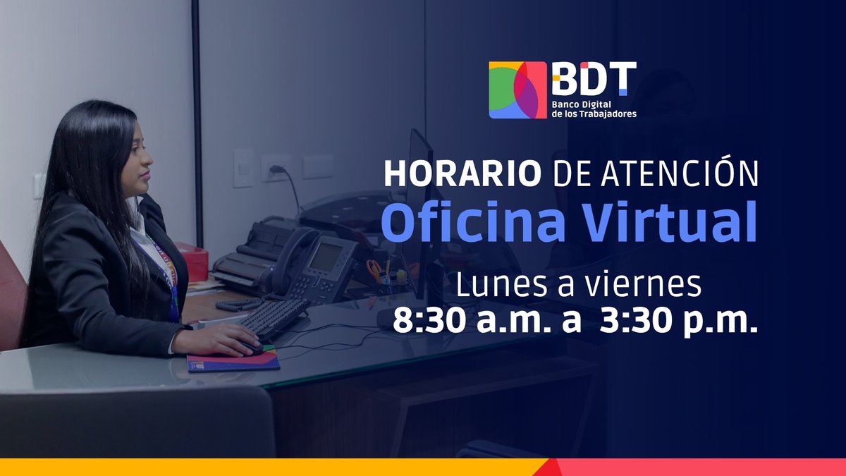 BDT_VE's tweet image. 🕑 A través de nuestras redes sociales te brindamos atención personalizada de lunes a viernes, desde las 8:30 a.m. hasta las 3:30 p.m. 

¡Todo en un clic!

#BDT #Comercio #Economía #Banca