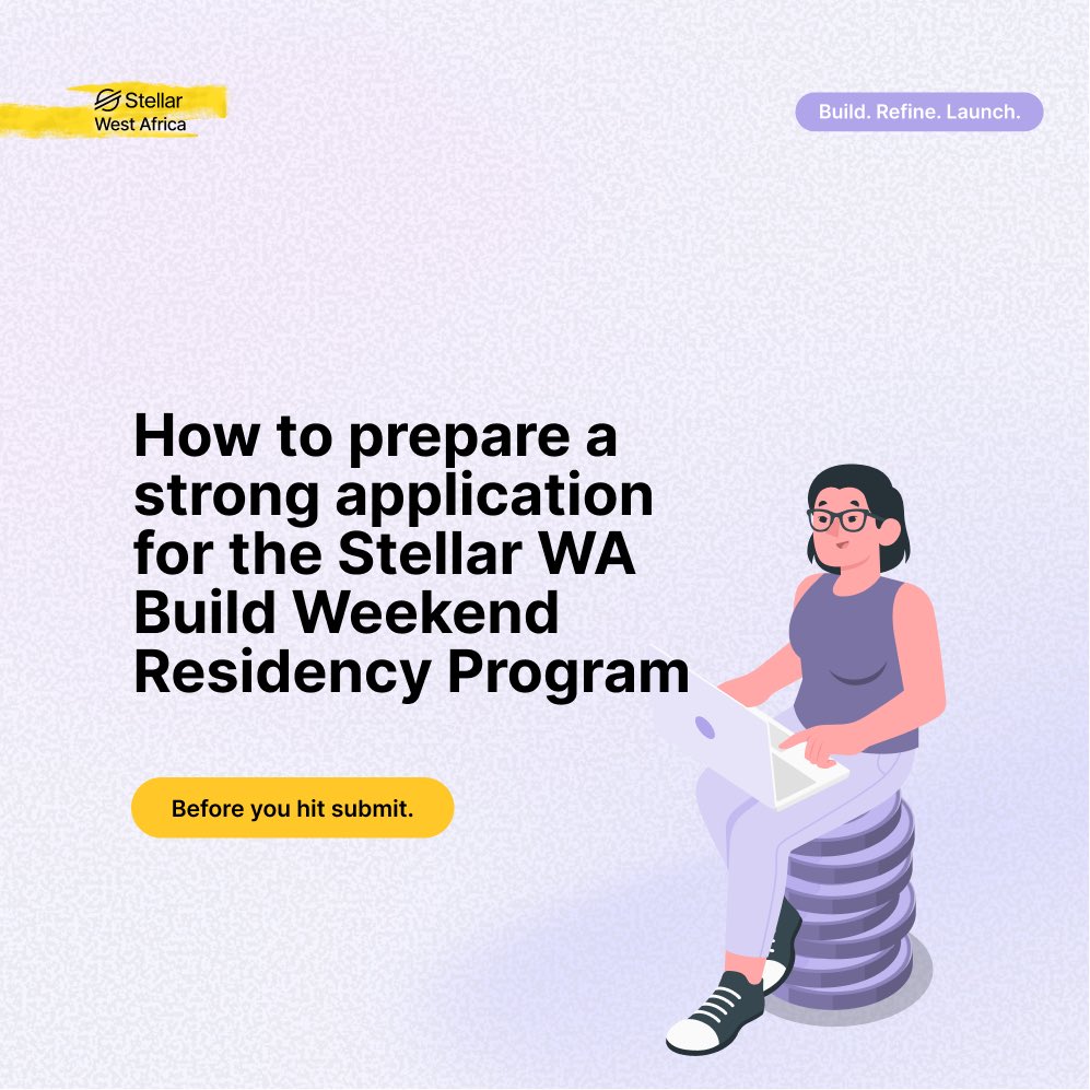 A strong application can make all the difference.

Take your time, be clear, and show us what you’re building and why it matters.

One Week. Four Tracks. One Residency. Up to $15,000 in prizes.

Applications are open. Apply now: bit.ly/stellarwabresi…