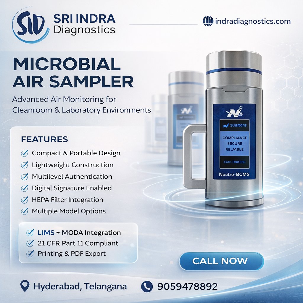 sriindra1918712's tweet image. 🧪 Microbial Air Sampler – Advanced Air Monitoring Solution
#MicrobialAirSampler #CleanroomTechnology #LaboratoryEquipment #PharmaIndustry #BiotechLabs #AirMonitoring #QualityControl #LabEquipment #Pharmaceuticals #ResearchLabs #IndraDiagnostics #HyderabadBusiness #Medical