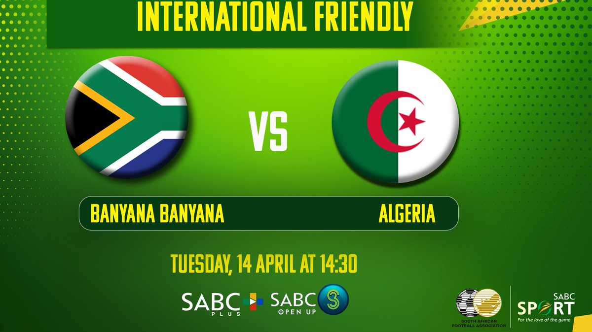 SABCPlus's tweet photo. Banyana Banyana Take On Algeria ⚽️

Building momentum ahead of WAFCON 2026. 

14 April | 14:30. 

Catch it live on SABC+