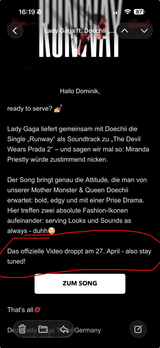 DomDom9310's tweet photo. @GumballU51910 @SpotifyGaga_ Yeah!!! I got the Infro from the Offical Lady Gaga Newsletter in Germany https://t.co/VyPFwz1o79