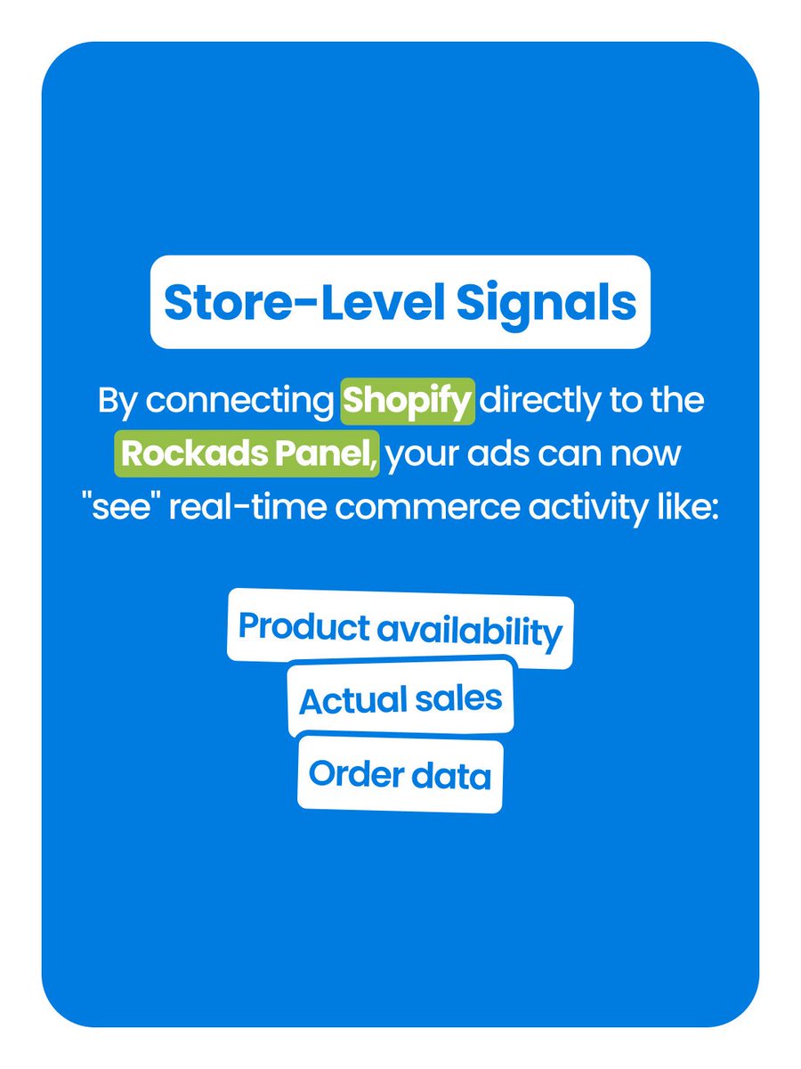 rockadscom's tweet photo. Introducing the Rockads Ad Automation x Shopify Integration! 🚀🛍️

We are bridging the gap between your ad campaigns and your store’s inventory with Store-Level Signals. By connecting Shopify directly to the Rockads Panel, your ads can now "see" real-time commerce activity—like product availability, actual sales, and order data.

Swipe through to see how it works & what else it can do 👉

Ready to stop wasting spend and start scaling smarter? Head over to the Rockads Panel to connect your Shopify store today! 🔗

#Rockads #Shopify #AdAutomation #EcommerceMarketing #DigitalMarketing #ROAS #MediaBuying #EcommerceGrowth