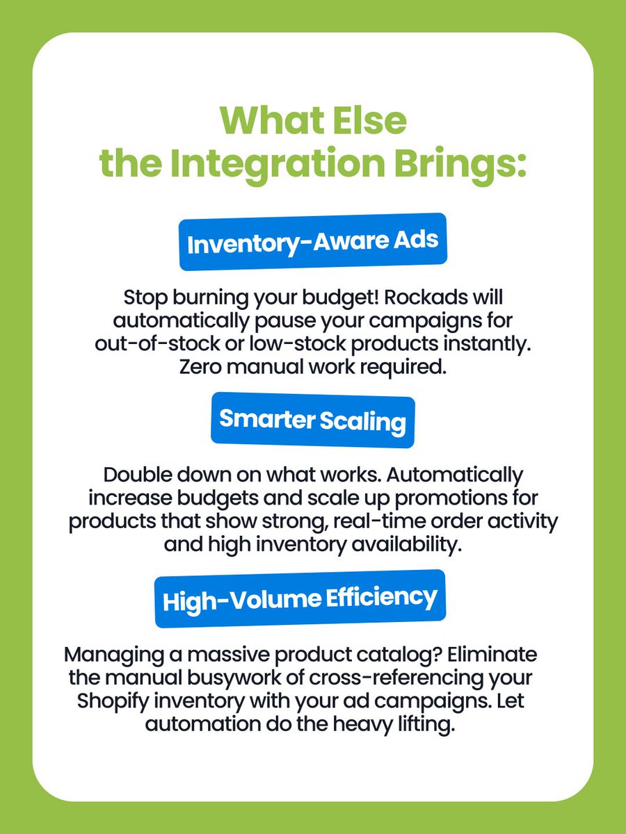rockadscom's tweet photo. Introducing the Rockads Ad Automation x Shopify Integration! 🚀🛍️

We are bridging the gap between your ad campaigns and your store’s inventory with Store-Level Signals. By connecting Shopify directly to the Rockads Panel, your ads can now "see" real-time commerce activity—like product availability, actual sales, and order data.

Swipe through to see how it works & what else it can do 👉

Ready to stop wasting spend and start scaling smarter? Head over to the Rockads Panel to connect your Shopify store today! 🔗

#Rockads #Shopify #AdAutomation #EcommerceMarketing #DigitalMarketing #ROAS #MediaBuying #EcommerceGrowth