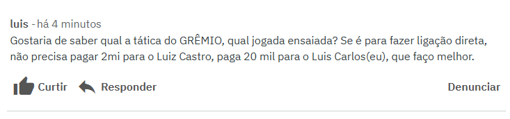 Os comentários do Grêmio na zh são ouro puro
