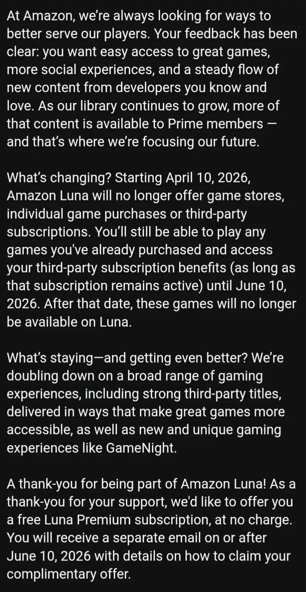 FamCloudGaming's tweet image. Amazon Luna is discontinuing game stores!

EA, Ubisoft, GOG, etc

@CloudDosage Could you breakdown what this means for us cloud gamers?

#Luna #AmazonLuna #CloudGaming @amazonluna

Source:
reddit.com/r/amazonluna/s…