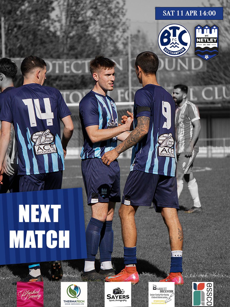 AFCNetley's tweet photo. NEXT MATCH‼️

We're back away this weekend as we head away to @btcsotonfc in a huge @HantsLeague match in our push for the title!  

🏟️ BTC Sports Club
🕑 Kick off: 14:00

#UTN https://t.co/FnR1QAavG0