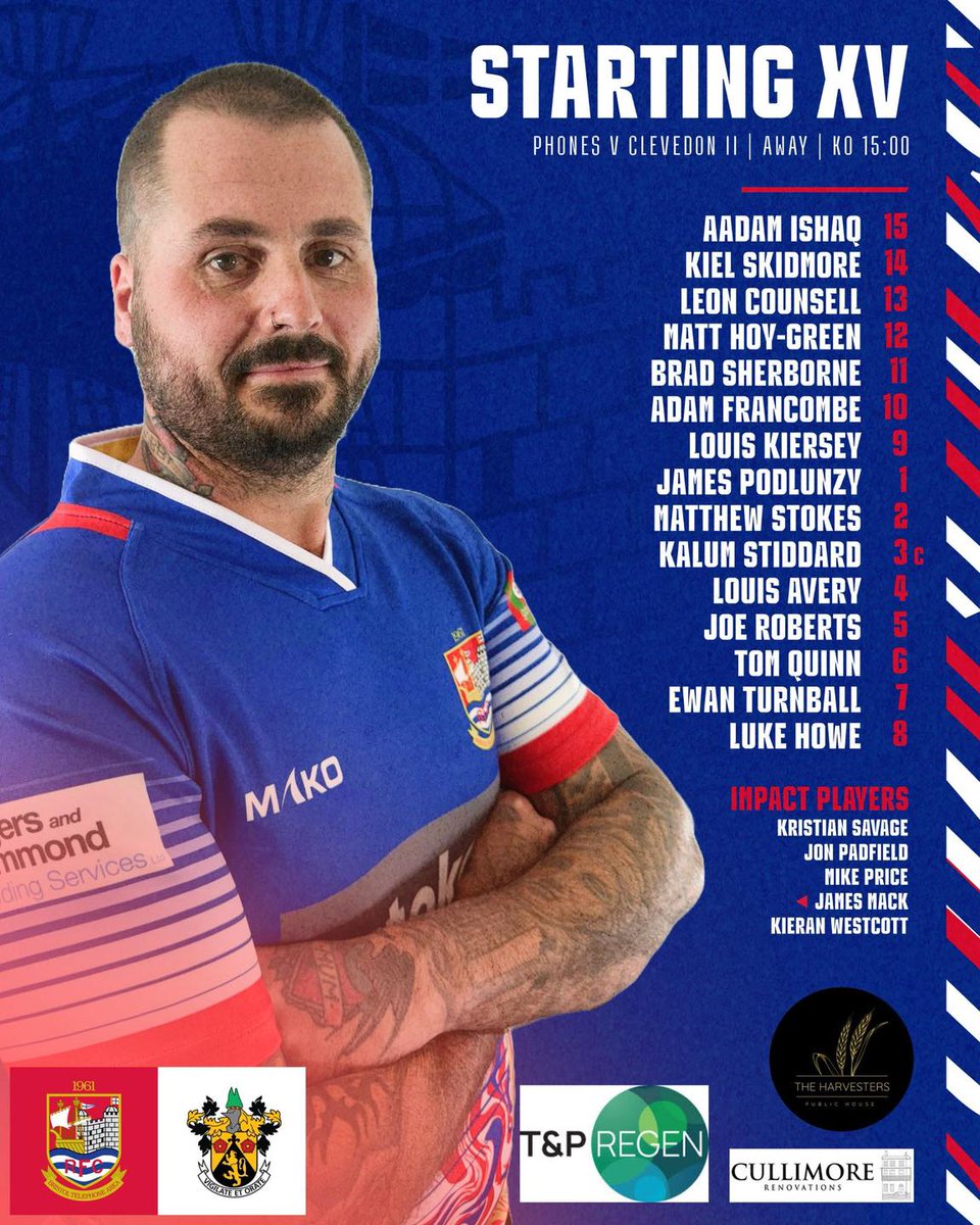 BTARFCBristol's tweet photo. 𝗦𝗧𝗔𝗥𝗧𝗜𝗡𝗚 𝗫𝗩 | CLEVEDON II
After a couple of weeks off from playing, here’s  our starting line-up to face Clevedon in round 17 of Counties 3 Somerset North.
Saturday 11th April
15:00 KO
Southey Road, BS21 6PF https://t.co/nxvvoteYg6