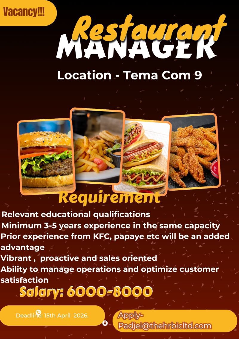 ALMIGHTYY____6's tweet image. Restaurant Manager Needed 

Salary: 6,000- 8,000

Locations: Tema