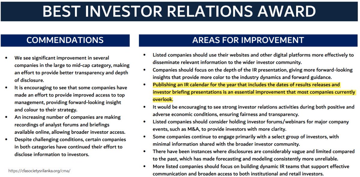 Channa_Amare's tweet image. #JKH may still be the only #CSE #lka listed company that preannounces its quarterly results release dates on its website
- Ideally should release on CSE website too

JKH's 4Q26 results due on 26 May

CFA-SL has also flagged that IR calendars are still overlooked by most CSE firms