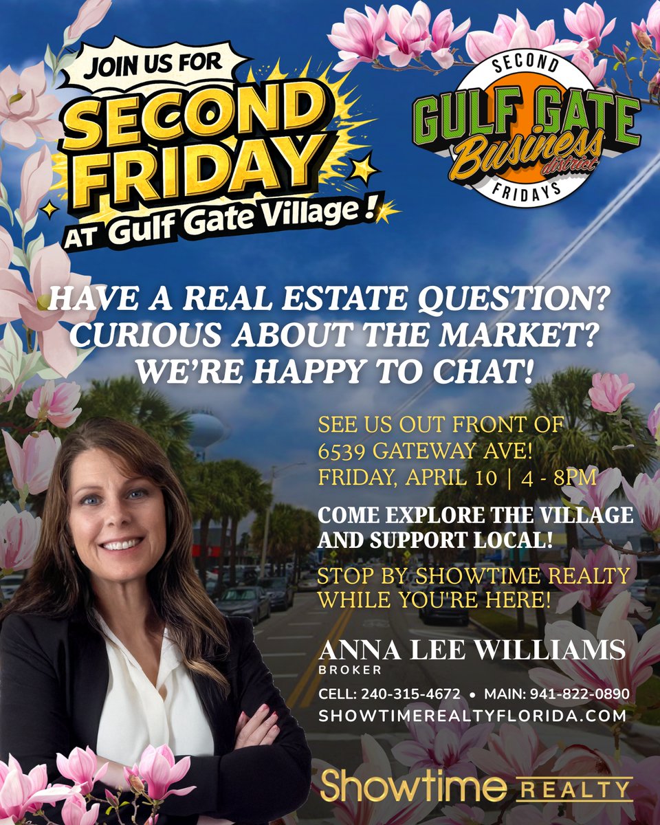 ShowtimeRealEst's tweet image. ✨ 𝗦𝗘𝗖𝗢𝗡𝗗 𝗙𝗥𝗜𝗗𝗔𝗬 𝗩𝗜𝗕𝗘𝗦 𝗮𝘁 @GulfGateVillage ! ✨

April in Florida just hits different 🌸
Spring is here, and the tulip magnolias are blossoming — the perfect backdrop for a night out in the Village!
#SecondFriday #GulfGateVillage #CommunityLove