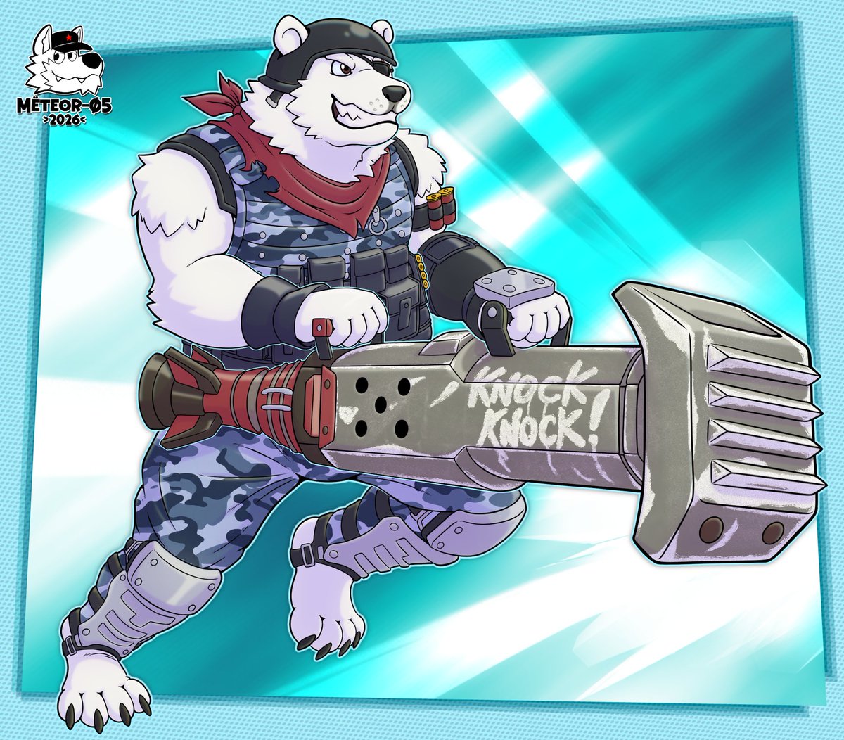 MeteorZeroFive's tweet photo. Polar Patroller respects your privacy by knocking, but asserts his authority by coming in anyway! 🐻❄️💥
#Fortnite #PolarPatroller #FanArt #FurryArt #Furry #RocketRam https://t.co/8AhCdsFXrV