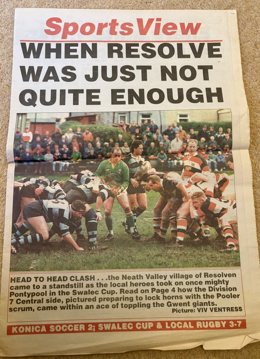 RhysWilliamsTV's tweet photo. One for the Welsh rugby and local journalism nostalgists this.

My dad (Resolven boy) was having a clear out recently and found this sport supplement from the South Wales Evening Post in December 1994.

Big spread on when the village team nearly beat Pontypool in the Swalec Cup. https://t.co/mKx9HUete3