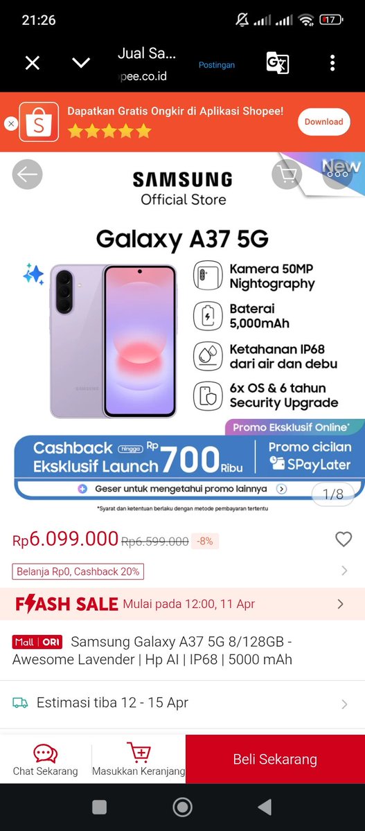 taqiusahin's tweet photo. @ShopeeID Aku siap ngelakuin Cross Passion with Galaxy A37 5G &amp; explore banyak hal bareng 50MP Nightography Vidio bareng Awesome Deal Samsung #GalaxyA57A37xShopee 😍✨ https://t.co/dXuaFIiGzV