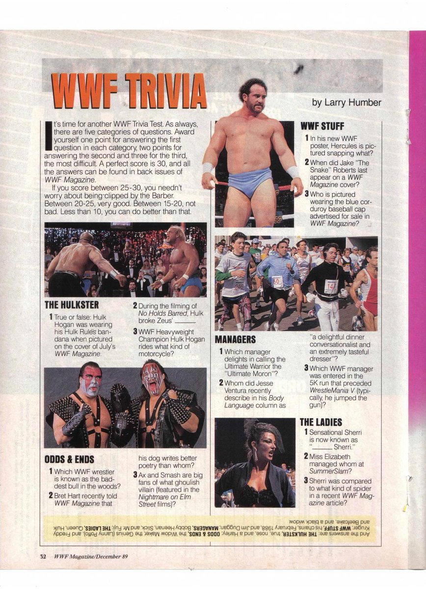 RealDemoSmash's tweet image. #FlashbackFriday!

Trivia from #WWE Magazine! How many did you get without looking at the key?